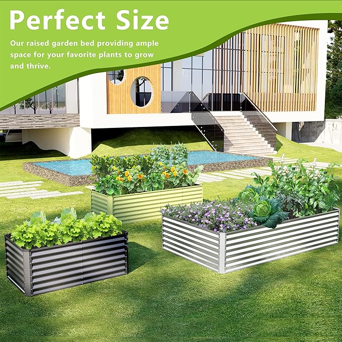 8x4x2FT Galvanized Raised Garden Bed Kit, Galvanized Planter Raised Garden Boxes Outdoor, Large Metal Raised Garden Beds for Vegetables-Silver