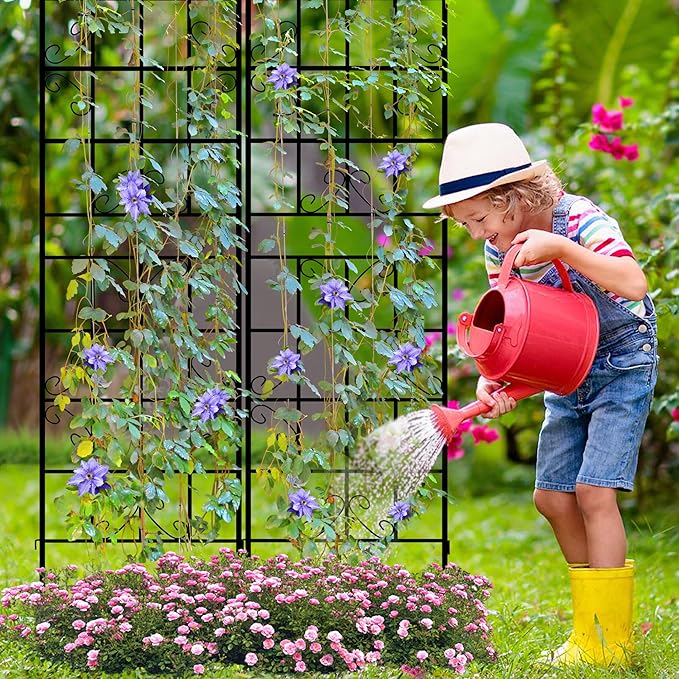 LZRS 2 Pack 83x20in Rustic Iron Arch Decoration Garden Trellis with Black Metal Coating – Perfect for Supporting Climbing Plants Outdoor, Roses, Vines, Flowers, and Vegetables.