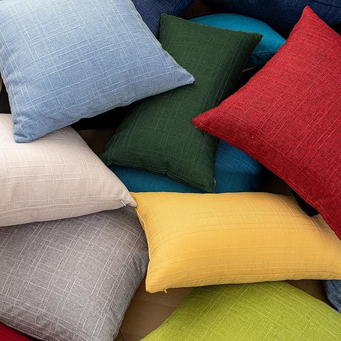 Kevin Textile Pack of 2 Outdoor Waterproof Pillow Covers Checkered Decorative Cushions Sham Throw Pillowcases Shell for Patio Tent Garden Couch Bed Sofa 24x24 Inch Army Green