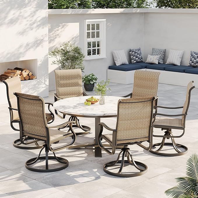 Patio Swivel Chairs Set of 6, Outdoor Dining Chairs with High Back, All-Weather Swivel Rocker Chair for Lawn, Porch or Garden