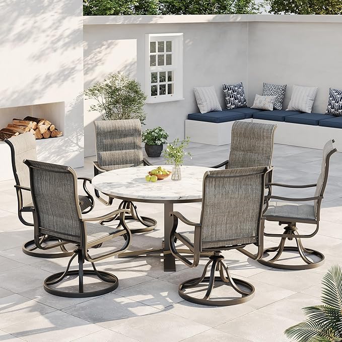 Patio Swivel Chairs Set of 4, Outdoor Dining Chairs with High Back, All-Weather Swivel Rocker Chair for Lawn, Porch or Garden (Padded Dark Grey)