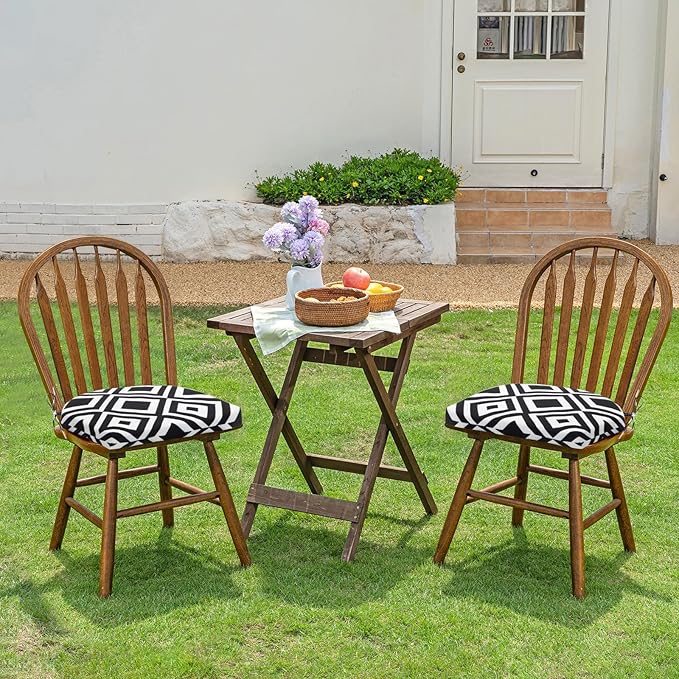 HARBOREST Outdoor Chair Cushions Set of 6, Water Resistant Patio Chair Cushions with Ties, Outdoor Seat Cushions for Patio Furniture, 17"x16"x2", Black/White Diamond