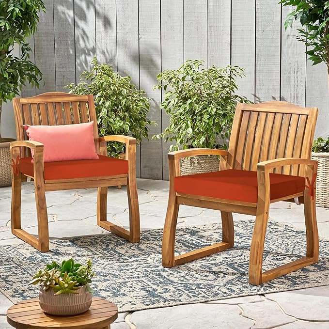 Waterproof Outdoor Chair Cushions Set of 2, Square Outdoor Seat Cushions with Ties and Removable Covers, 19 x 19 Outdoor Cushions for Patio Furniture with Portable Handle(Rust)