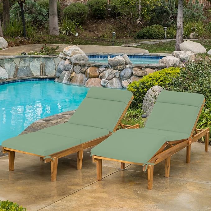 Chaise Lounge Cushion 80x26x3 Inch ?Set of 2 Outdoor Lounge Chair Cushions, Lounger Pad Replacement with Fade-Resistant, Removable & Machine-Washable Covers, Ideal for Patio Chaise Chairs, Sage Green