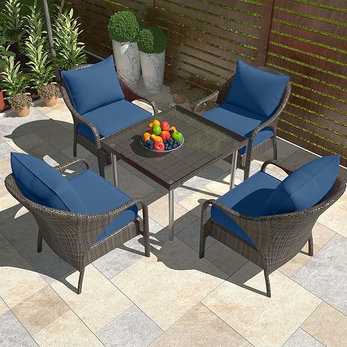 Outdoor Deep Seat Cushion Set, Fade Resistant Patio Chair Cushions, 24x24x6 Inch Patio Sofa Furniture Pad with Removable Cushion Covers (Navy Blue, 24''Lx24''Wx6''H-2pcs Set)