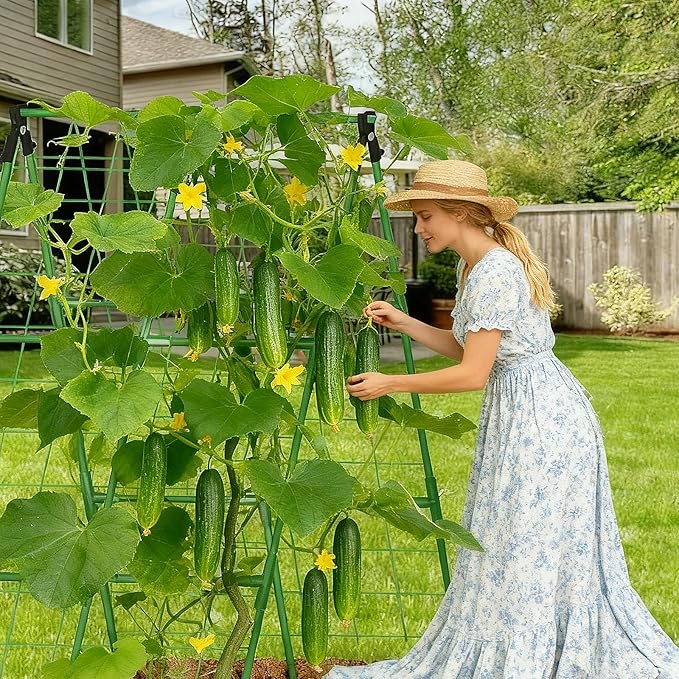 2 Pack Cucumber Trellis, 34"×48" Garden Trellis for Climbing Plants Outdoor, A-Frame Vegetable Trellis for Raised Bed, Support for Tomatoes, Squash, Zucchini, Vegetables & Flowers