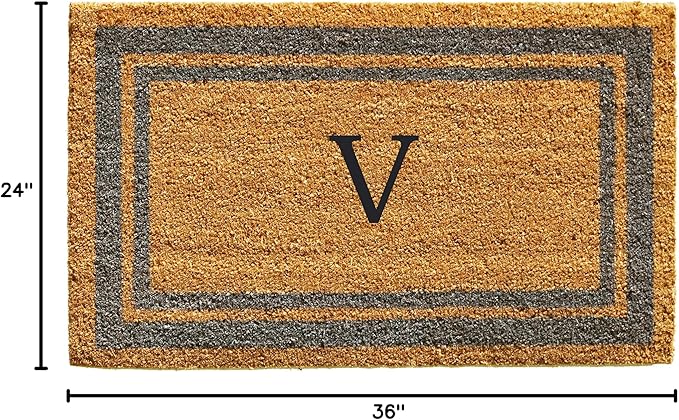 Calloway Mills 153022436V Periwinkle Border 24" x 36" Monogram Doormat, (Letter V)