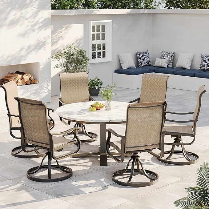 Patio Swivel Chairs Set of 2, Outdoor Dining Chairs with High Back, All-Weather Swivel Rocker Chair for Lawn, Porch or Garden (Brown)