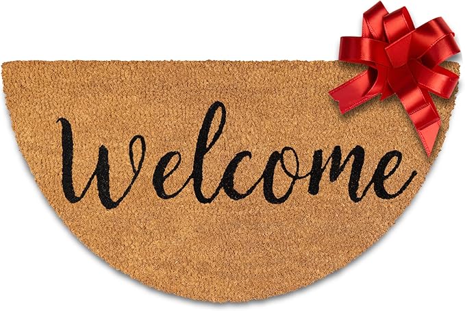 MAINEVENT Welcome Half Circle Door Mat Outdoor 30x17 Inch, Half Circle Outdoor Mat for Covered Porch Patio, Half Round Door Mat w/Anti-Slip PVC Backing