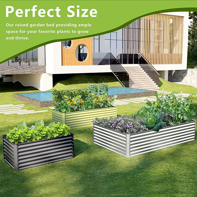 4x2x2FT Galvanized Raised Garden Bed Kit, Galvanized Planter Raised Garden Boxes Outdoor, Large Metal Raised Garden Beds for Vegetables-Silver