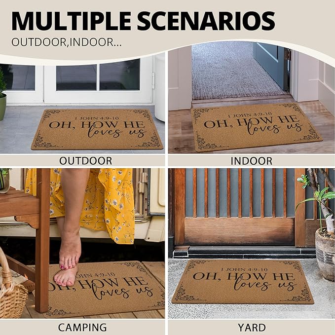 Christian Door Mat Doormat, Bible Verse Welcome Front Door Mat Indoor Outdoor Entrance, Oh How We Loves Us Religious Artificial Coir Doormats Rugs for Porch Entryway Home Decor 30x17in