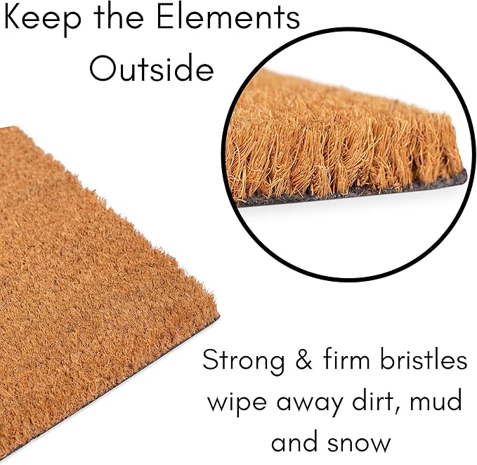 BIRDROCK HOME Come Back with a Warrant Coir Doormat | 18 x 30 Inch | Standard Welcome Mat with Black Border and Natural Fade | Vinyl Backed | Outdoor