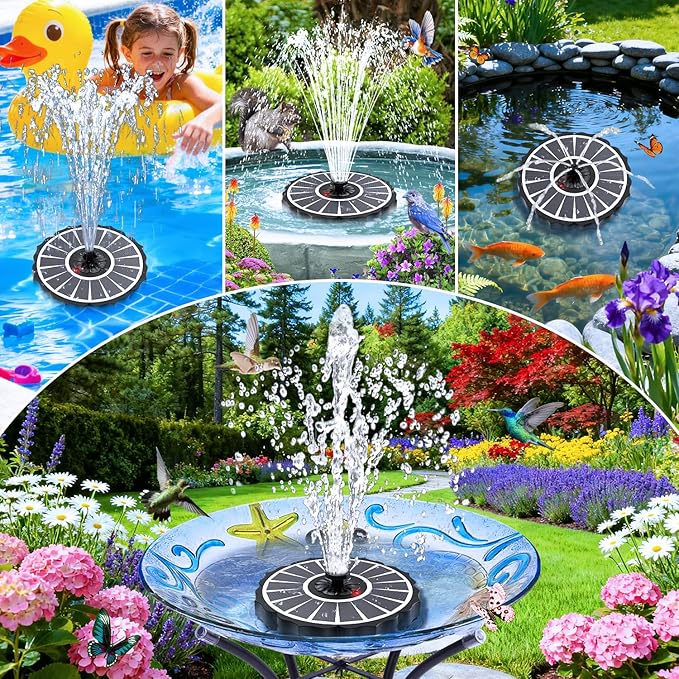 SZMP Solar Fountain, Works in Cloudy with 2000mAh Battery Backup, Glass Solar Powered Bird Bath Fountain with Auto LED Night Light Show, 3.5W, 8 Nozzles, for Garden, Outdoor (White)
