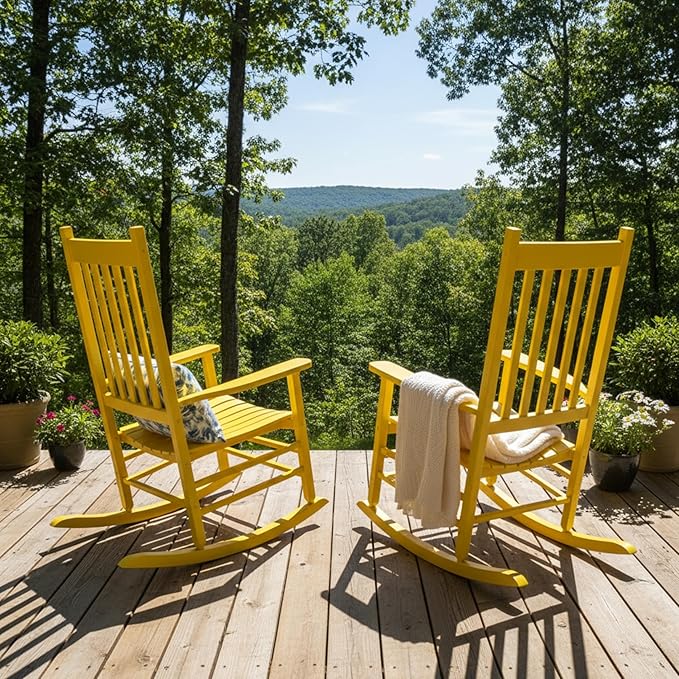 Shine Company Vermont Rocking Chairs, Outdoor Front Porch Rocker Set of 2, Lemon