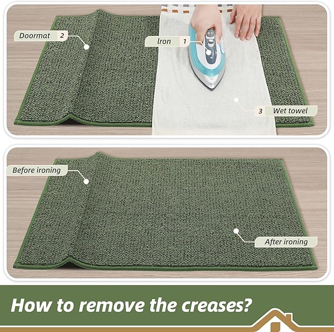 BEQHAUSE Dirt Trapper Door Mat 20" x 48", Non-Slip Washable Doormats Entrance Mat, Dirt Resistant and Absorbent Welcome Mat, Low Profile Floor Mats for Front Back Door and Entryway, Green