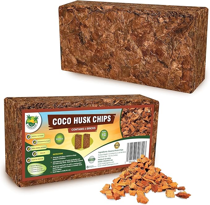 MODELLOR Premium Super Washed, Clean, Coco Chips, 2 Bricks (2.2 lb.) yields 14 Qts. of Loose Chips. Plant Substrate, Organic, Reptile Bedding, Odor Absorbing, Grow Orchids, Mulch Indoor, Outdoor.