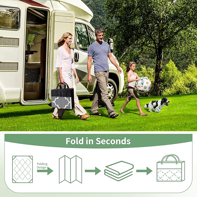 GENIMO 8 ' x 10 ' Outdoor Rug for Patio, Waterproof Indoor Outdoor Plastic Straw Rugs Carpet, Reversible Outside Area Mat for Camping, Balcony Porch, Deck, Picnic, Beach Grey & Beige White