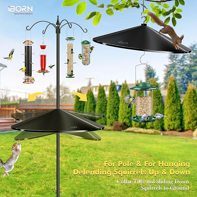 iBorn Squirrel Baffle for Bird Feeder Pole, 19.5” Oversized Squirrel Guard Baffle,All Metal Bird Feeder for Outdoors Protector, Pack of 2, Black