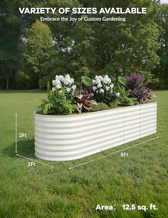 IDEAHOUSE 2-Pack Raised Garden Bed - Heavy-Duty Galvanized Steel Outdoor Planter Box for Vegetables, Flowers & Herbs - Rust-Resistant, Easy-Assembly Garden Box, Beige/Green