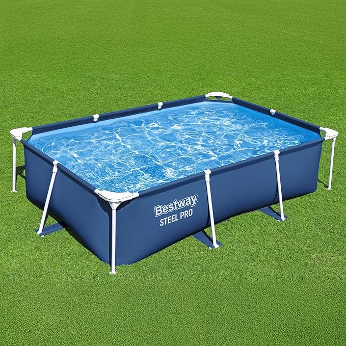Bestway Steel Pro 8.5 Feet x 67 Inch x 24 Inch Rectangular Steel Frame Above Ground Outdoor Backyard Swimming Pool, Blue (Pool Only)