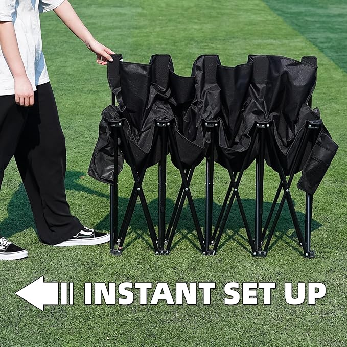 G GOOD GAIN Portable Soccer Bench - Team Bench Soccer 4 Seats with Bag, Sideline Folding Bench, Folded Chair Seating 4 for Football Camp Outdoor Sport Events, Team Chairs for Adults, Black