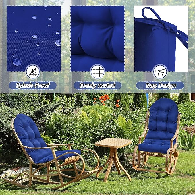 Geelin 4 Pcs Adirondack Chair Cushion High Back Patio Chair Cushion 44 x 19 x 4 Inch Tufted Weather Resistant Fade Resistant Seat Rocking Chair Cushion for Patio Rocking Chair Cushion Seat (Dark Blue)
