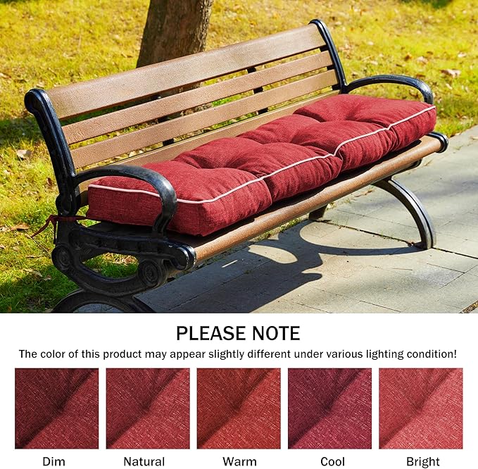 Bench Cushion, 42 x 16 Inch Patio Furniture Cushions with Durable Ties, Soft Memory Foam Bench Cushions for Indoor/Outdoor Furniture with Non-Slip Bottom, Kitchen&Dining, Red