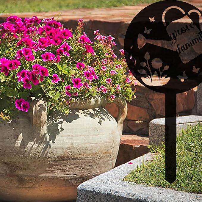 2pcs Grow Dammit Funny Garden Vegetable Signs, Unique Gardening Decor Outdoor, Flower Vegetable Garden Plant Accessories, Fun Gardening Gifts for Women Men Mom Gardeners Who Love Plants