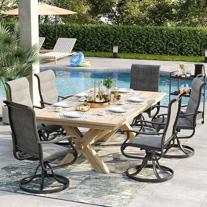 Patio Swivel Chairs Set of 2, Outdoor Dining Chairs with High Back, All-Weather Swivel Rocker Chair for Lawn, Porch or Garden (Padded Dark Grey)