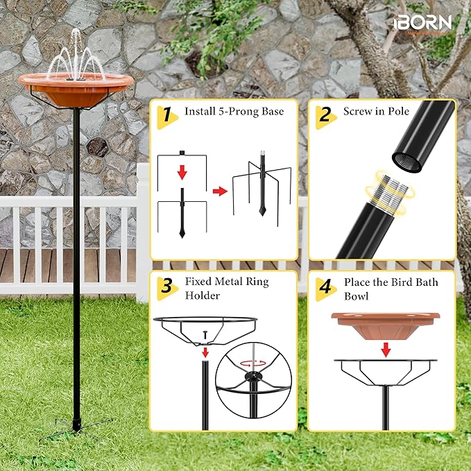 iBorn 36″ Standing Bird Feeder for Outdoors with 3 Adjustable Height Pole,12″ BPA-Free Plastic Platform Bird Feeder Seed Tray,5-Prongs Base,Birdfeeders Tray with Pole,Pack of 1(Not Include Fountain)