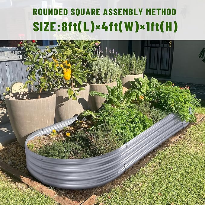 Land Guard 8×4×1 ft Galvanized Raised Garden Bed Kit,Raised Garden Boxes Outdoor, Oval Metal Raised Garden Beds for Vegetables……