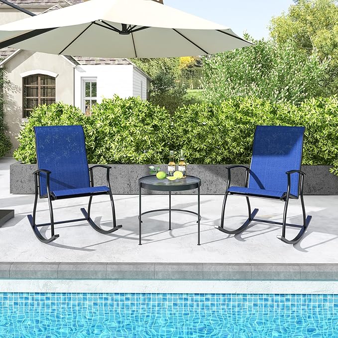 Giantex Outdoor Rocking Chair Set of 2 - Patio Rocking Chairs w/Breathable Backrest, Sturdy Metal Frame & Safe Ergonomic Design, Cozy Fabric Rocker for Backyard, Poolside, 330 lbs, Navy