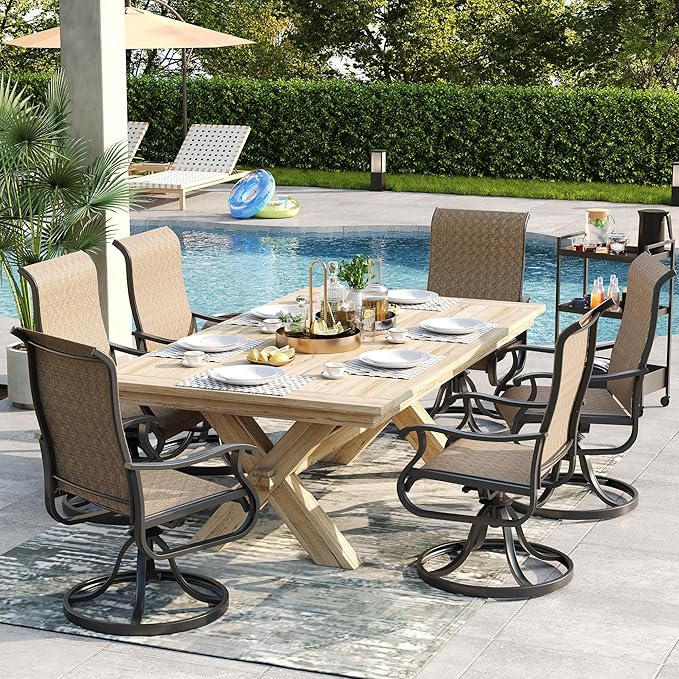 Swivel Patio Chairs Set of 4, Outdoor Dining Chairs with High Back, All-Weather Swivel Rocker Chair for Lawn, Porch or Garden(Brown, 4 PCS)