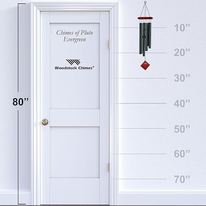 Woodstock Wind Chimes of Pluto Chimes for Outside, 27" Evergreen Small Light Sound Wind Chime Décor for Outdoor Garden, Patio, Porch, Encore Collection