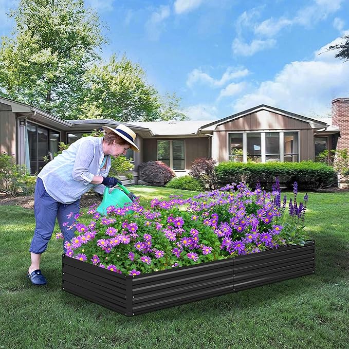 4x3x1ft(2 Pack) Galvanized Raised Garden Bed,Outdoor Planter Box Metal Patio Kit Planting Bed for Vegetables Flowers Herb,Black