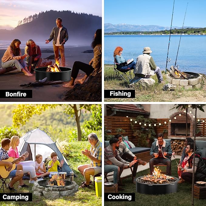 39" Extra Thickened Galvanized Fire Ring for Outside Wood Burning, Heavy-Duty Above- and In-ground Fire Pit Ring,Perfect Accessory for Backyard Garden and Family Gatherings