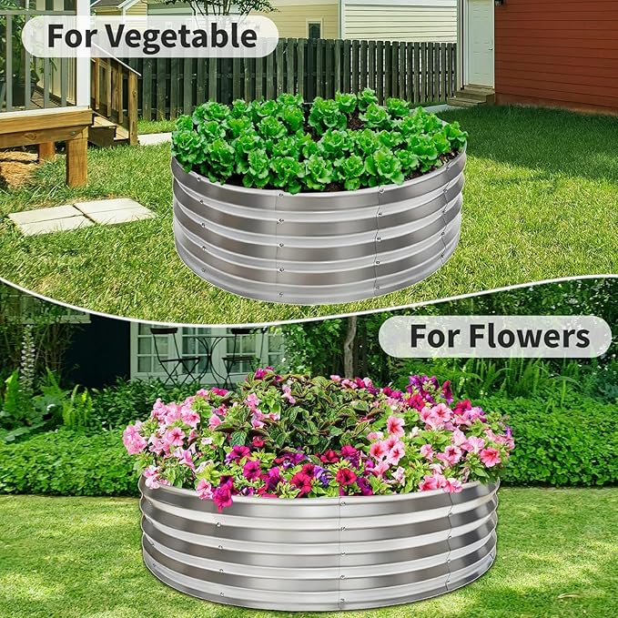 48 Inch Round Galvanized Fire Pit Ring, Durable Steel Bonfire Ring for Backyard, Patio & Camping, Weatherproof & Quick Setup (4×4×1 FT)