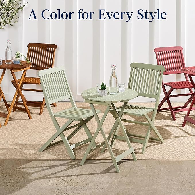 Best Choice Products 3-Piece Acacia Wood Bistro Set, Folding Patio Furniture for Backyard, Balcony, Deck w/ 2 Chairs, Round Coffee Table, Teak Finish - Sage Green