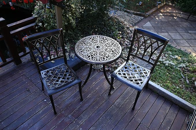 JARDIN DE CENTENNIAL 3-Piece Patio Bistro Furniture Set Cast-Aluminum Bistro Table Set for Lawn,Garden,Backyard…(Dining SETCopper)