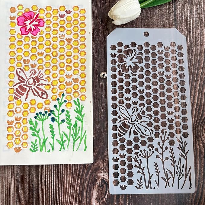 Texture Stencils for Painting, 21PCS 9.4x4.7 Plastic Stencils for Crafts Reusable, Nature Inspired Patterns with Flowers, Leaves & Geometric Designs, for Wall Trim, Furniture Edge & Home Decor
