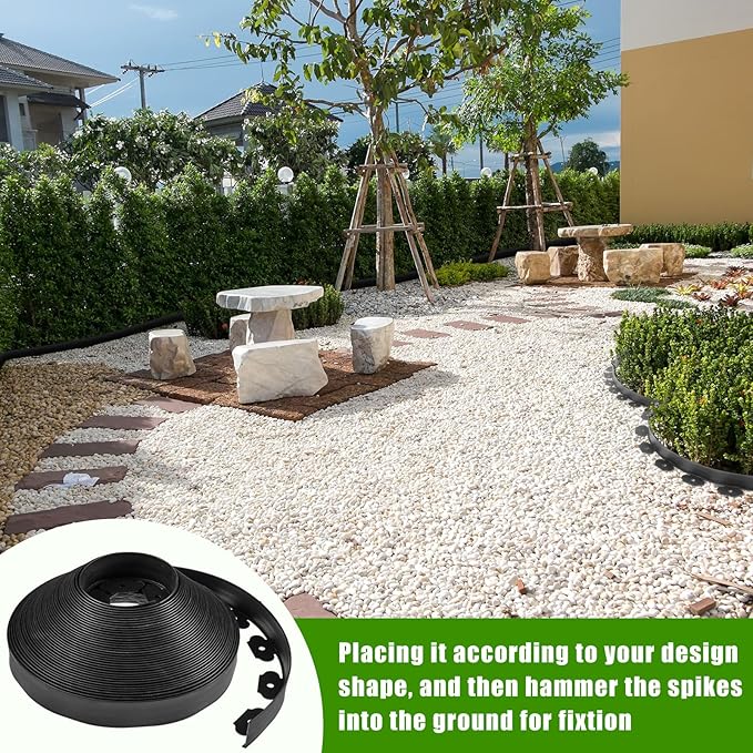 Sasylvia 2'' x 200' Landscape Edging Kit Edging Border Coil Include 120 Anchoring Spikes 10 Connectors Plastic Garden Border for Lawn Garden Grass Yard Home(Black)