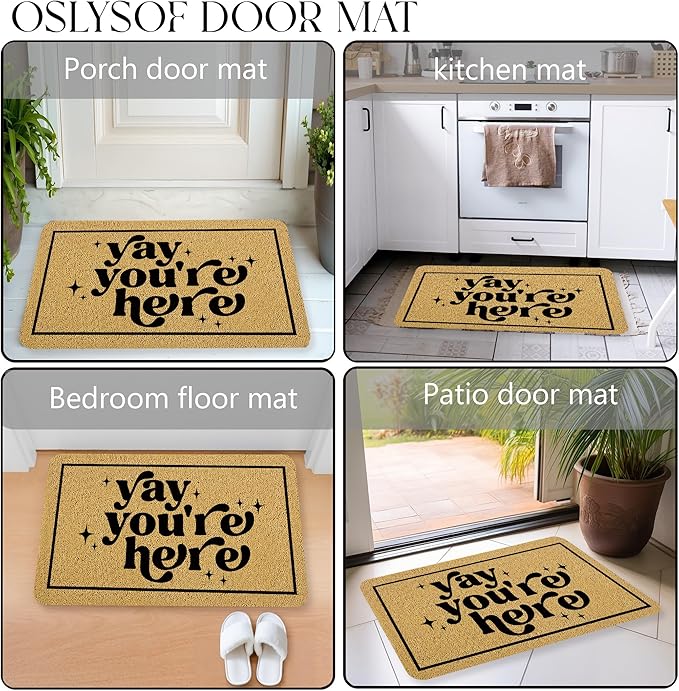 Funny Welcome Door Mat, Yay You're Here Doormat for Front Door Indoor Outdoor Porch Entrance Entryway, Funny Welcome Mat Outside, 17x30 Inches