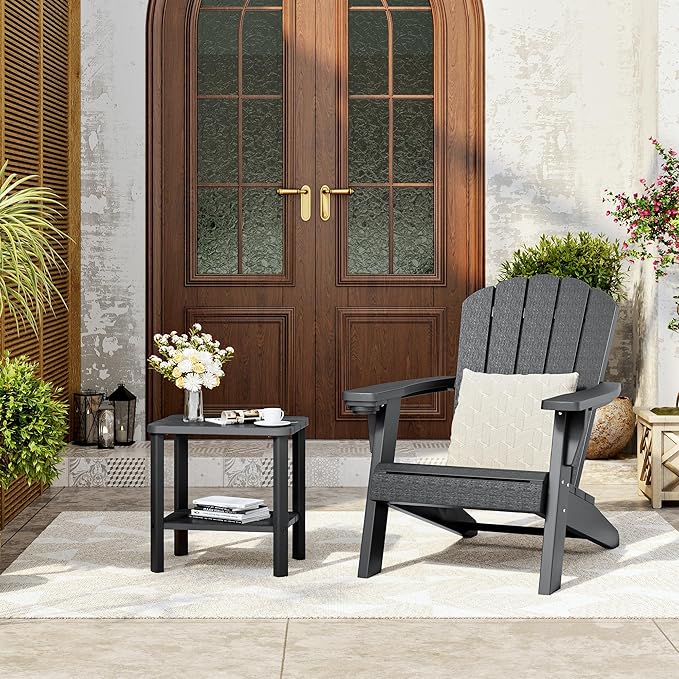NUNU LAB Outdoor Chaise Lounge Chair Set of 3(2 of Chair and 1 of Side Table),Waterproof Patio Lawn Chairs Lounge Outside,5-Positions Adjustable Pool Lounge Chair for Garden Beach Poolside,Black