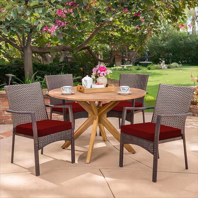 HARBOREST Outdoor Chair Cushions Set of 4, Water Resistant Patio Chair Cushions with Ties, Square Corner Outdoor Seat Cushions for Patio Furniture, 18.5"x16"x3", Burgundy