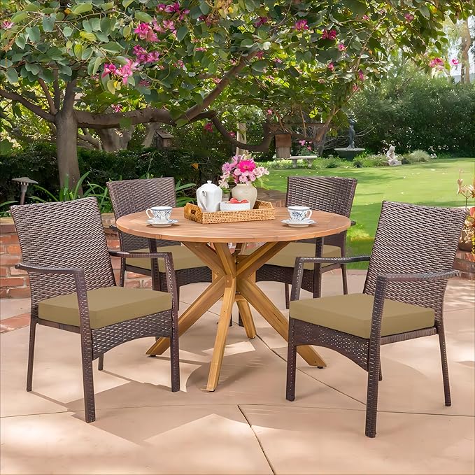 HARBOREST Outdoor Chair Cushions Set of 4, Water Resistant Patio Chair Cushions with Ties, Square Corner Outdoor Seat Cushions for Patio Furniture, 18.5"x16"x3", Khaki