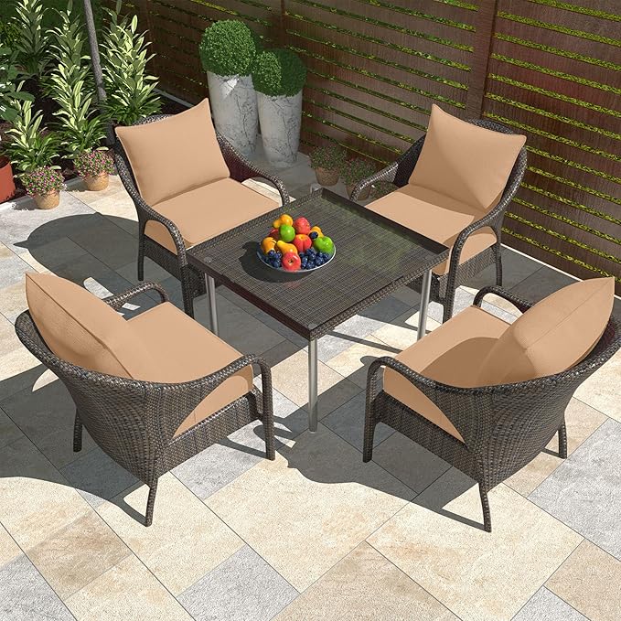 Outdoor Deep Seat Cushion Set, Fade Resistant Patio Chair Cushions, 24x24x6 Inch Patio Sofa Furniture Pad with Removable Cushion Covers (Khaki, 24''Lx24''Wx6''H-2pcs Set)