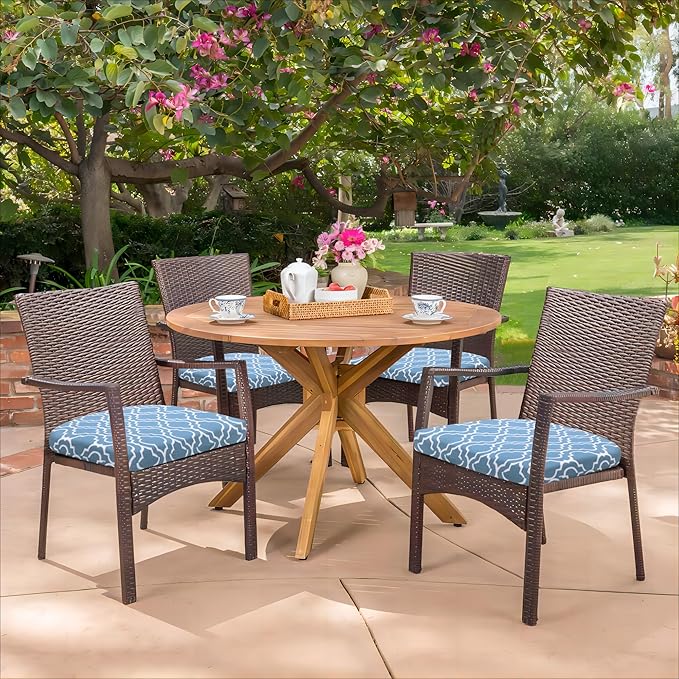HARBOREST Outdoor Chair Cushions Set of 4, Water Resistant Patio Chair Cushions with Ties, Outdoor Seat Cushions for Patio Furniture, 17"x16"x2", Blue Geometry