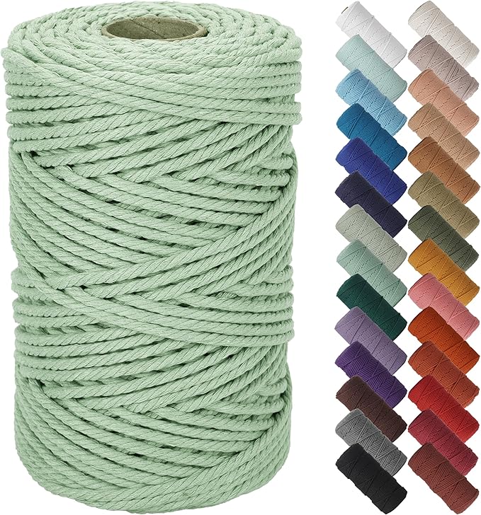 NOANTA Sage Macrame Cord 5mm x 109yards, Colored Macrame Rope Cotton Rope Macrame Yarn, Colorful Cotton Craft Cord for Wall Hanging, Plant Hangers, Crafts, Knitting