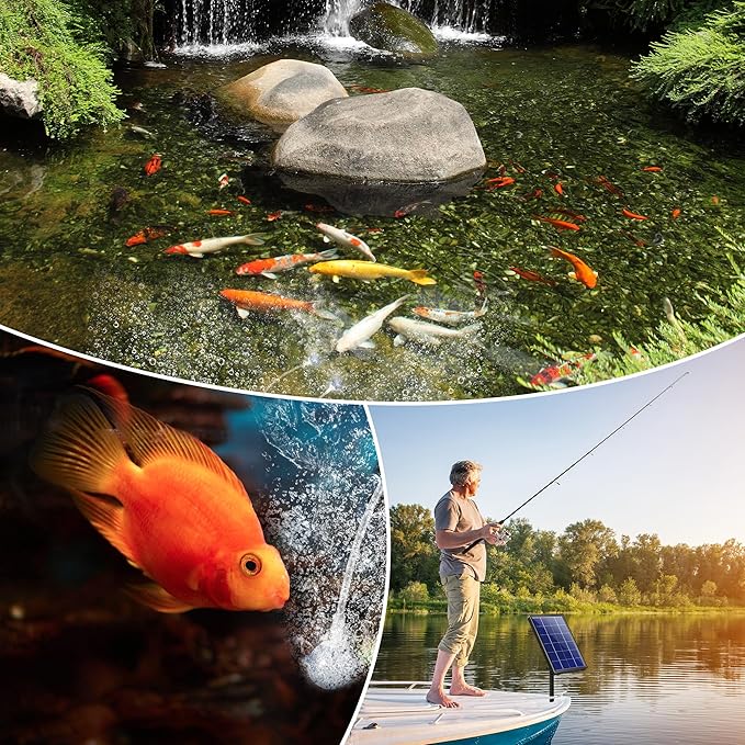 NFESOLAR 4W Solar Aerator for Pond with Built-in 2200mAh Battery Backup, 3 Working Modes, 2 Air Stones, Solar Air Pump for fish Pond Stock Tank Hydroponics