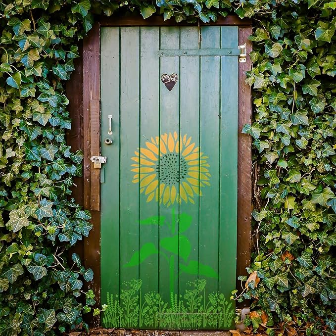 7 Pcs Large Sunflower Stencils for Painting, Flower Leaf Bee Paint Stencils for Wood, 14 Inch Floral Template Crafts Reusable Stencil on Wall Floor Door Fence Wallpaper Furniture Decoration